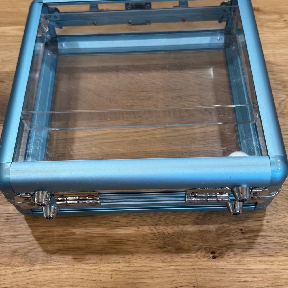 Clear Acrylic Makeup Train Case Blue Aluminum Frame Cantilever Tray Organizer - Picture 6 of 7